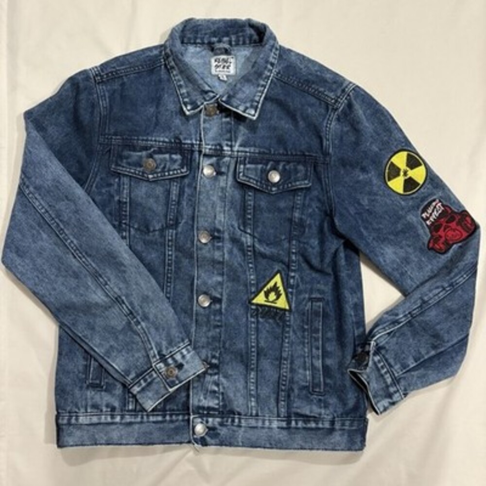 Rebel Star Men’s Size‎ M Blue Denim Jacket with Patches
